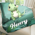 Personalisierte Cartoon Dinosaurier Dschungel weiche Decke mit Namen Home Decor Geburtstagsgeschenk für Kinder Dinosaurier-Liebhaber