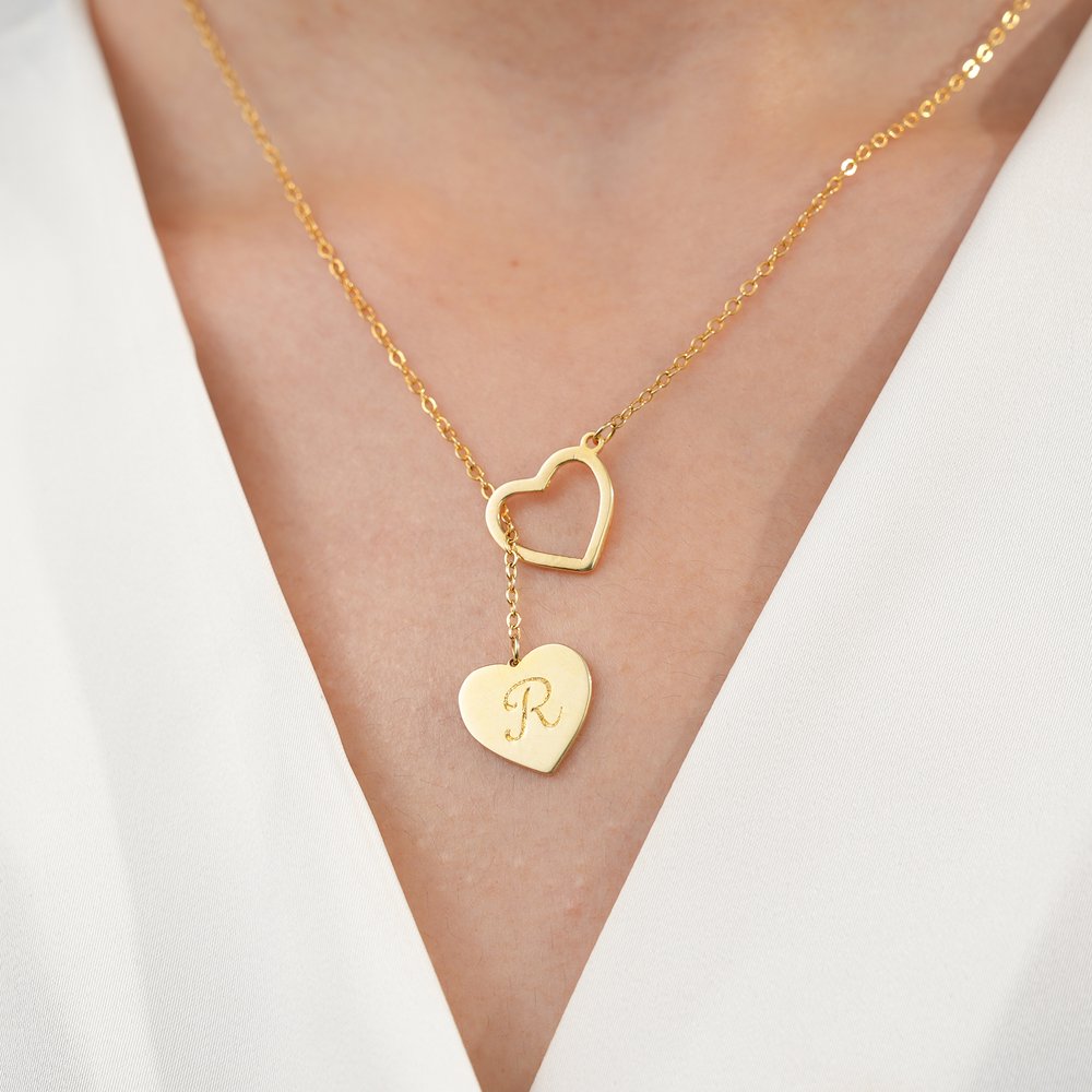 Henkilökohtainen Dainty Double Heart Lariat Sterling Silver kaulakoru kaiverrettu Initial Äitienpäivä vuosipäivä lahja naisille 1