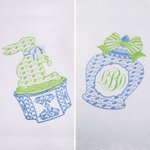 Personalized Chinoiserie Bunny Kitchen Tea Towel with Initial Set of 2 Easter Dishcloth Decor Housewarming Gift for Hostess Family Friend