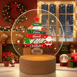 Veilleuse LED personnalisée Père Noël avec 1 à 8 noms et socle en bois Cadeau de Noël pour les enfants et la famille