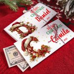 Personalized Christmas Hat Initial Money Holder Card Wallet with Name and Envelope Christmas Party Gift for Family Friend