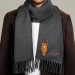 Personalised Embroidered Horse Face Silhouette Soft Warm Scarf Shawl with Name Equestrian Game Day Birthday Gift for Horse Lovers