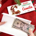 Personalized Christmas Hat Initial Money Holder Card Wallet with Name and Envelope Christmas Party Gift for Family Friend