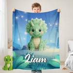 Personalisierte Cartoon Dinosaurier Dschungel weiche Decke mit Namen Home Decor Geburtstagsgeschenk für Kinder Dinosaurier-Liebhaber