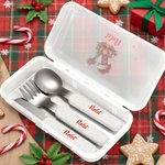 Henkilökohtainen jouluhattu Initial Safe Stainless Steel Kid's Fork Spoon Knife 3 Pcs ruokailuvälinesarja tapauksessa ja nimi joululahja lapsille 7