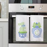 Personalized Chinoiserie Bunny Kitchen Tea Towel with Initial Set of 2 Easter Dishcloth Decor Housewarming Gift for Hostess Family Friend