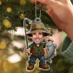 Personalised Fisherman Face Photo Acrylic Christmas Ornament Home Decor Christmas Gift for Male Fishing Enthusiasts