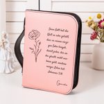 Personalisierte Buchhülle mit Kreuzmotiv Text und Namen | Geburtsblume wählbar | Bibeltasche | Taufe Konfirmation Geburtstag Geschenk für Christen