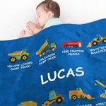 Gepersonaliseerde Werkvoertuigen Bouwwagens Bank- of Beddecoratie Kinderdeken met Naam voor Jongens Meisjes en Truckliefhebbers