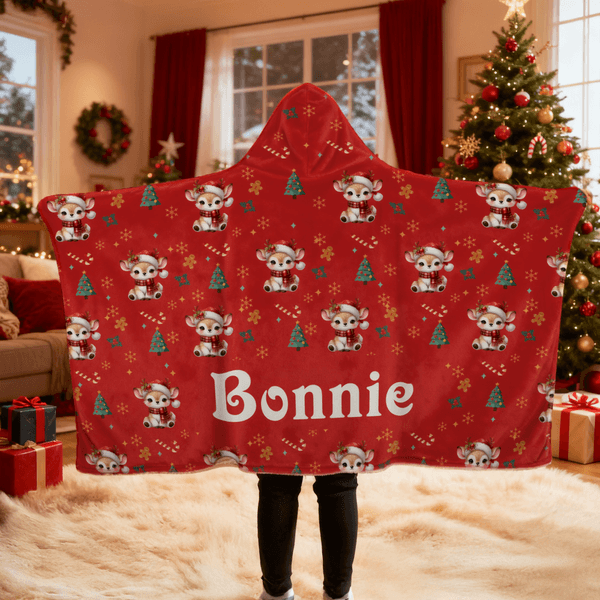 Gepersonaliseerde kerstmuts schattig dier zacht capuchon deken met naam verjaardag kerstcadeau voor jongens meisjes