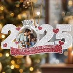 Personlig, romantisk fotoring – designet med glitter og akrylpynt med navn – forlovelses- og julegave til nygifte par
