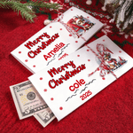 Personalized Christmas Reindeer Initial Money Holder Card Wallet with Name and Envelope Christmas Gift for Family Kids