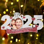 Personlig, romantisk fotoring – designet med glitter og akrylpynt med navn – forlovelses- og julegave til nygifte par
