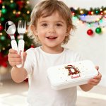 Henkilökohtainen jouluhattu Initial Safe Stainless Steel Kid's Fork Spoon Knife 3 Pcs ruokailuvälinesarja tapauksessa ja nimi joululahja lapsille 2