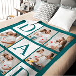 Personalized Multicolor 6 Photos Throw Blanket with DAD Father's Day Birthday Gift for Dad Grandfather