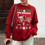 Personalisiertes Weiches Weihnachts-Sweatshirt mit 1–2 Haustier Gesichtsfoto Weihnachtsmütze Namen Text Weihnachten Geschenk für Tierbesitzer