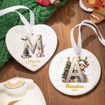 Decorazione rotonda natalizia personalizzata in ceramica con renna iniziale nome e anno per albero di natale regalo per famiglia e amici