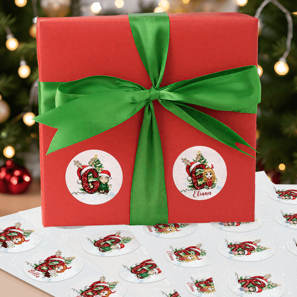 Gorro de Papá Noel Personalizado Pegatinas de Purpurina con Nombre Juego de 2 Regalos Decoración Fiesta de Navidad para Niños Familia Amigos