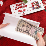 Personalized Christmas Reindeer Initial Money Holder Card Wallet with Name and Envelope Christmas Gift for Family Kids