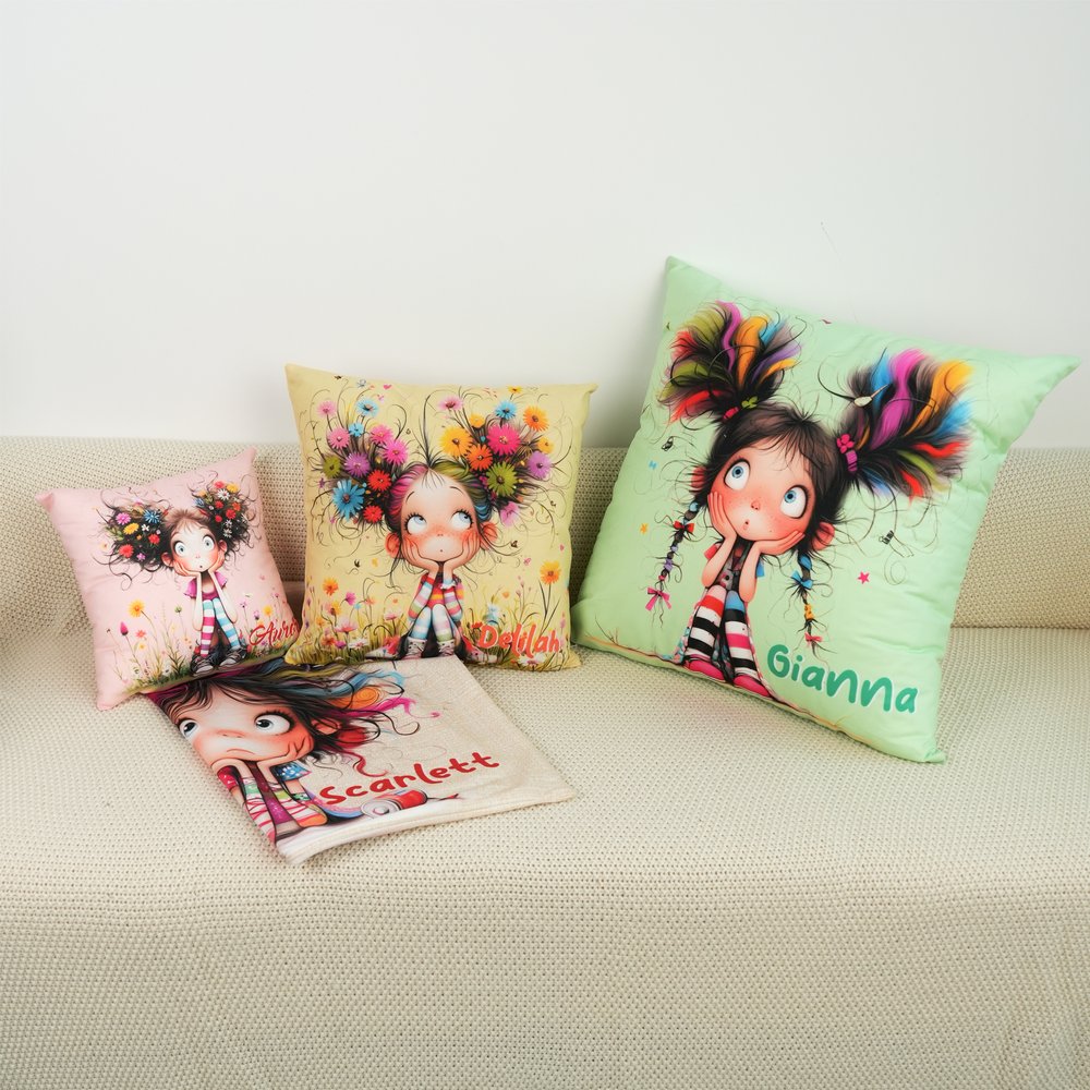 Custom Quirky Girl Pillow Cover with Name – Gift for Girls & Women 3