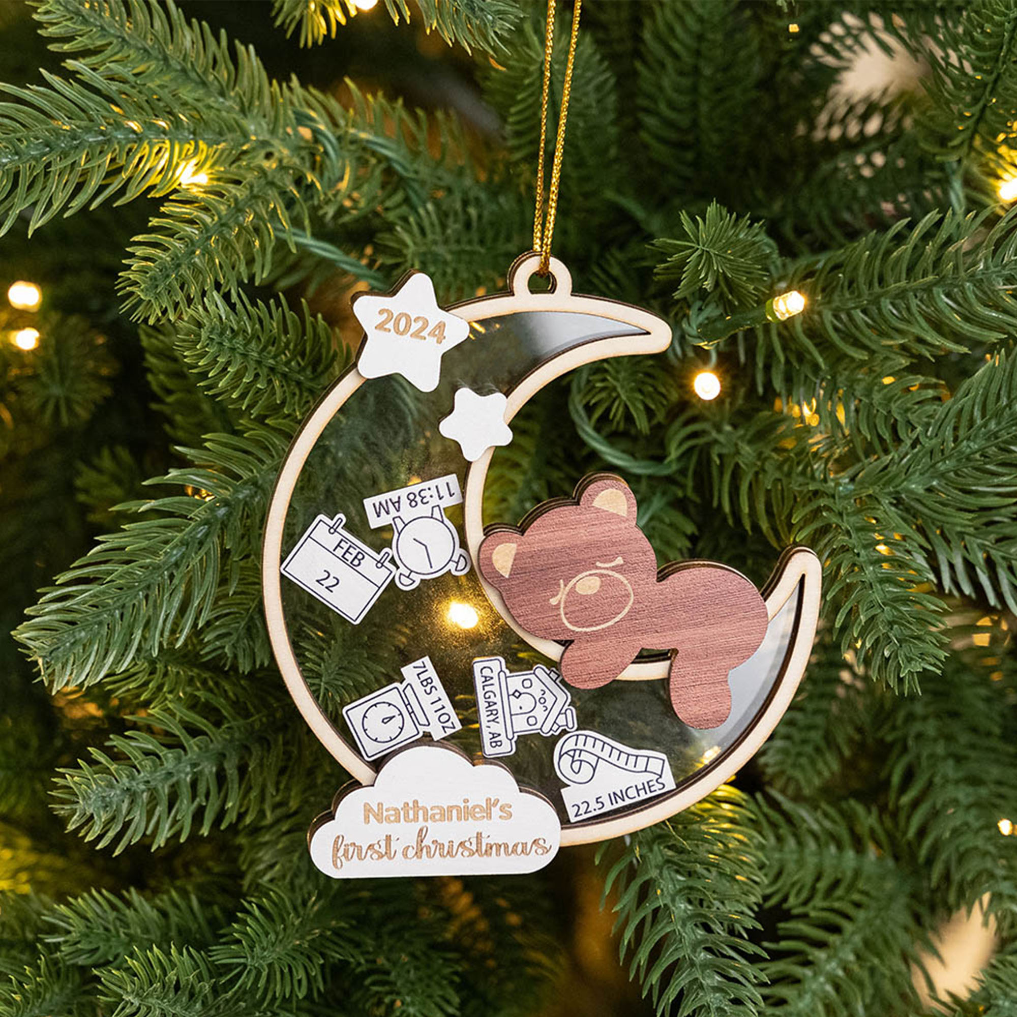 Personalisierte Moon Shaker Bär Baby Frist Weihnachtsschmuck mit Namen Raumdekoration Weihnachtsgeschenk für Mädchen Junge Eltern