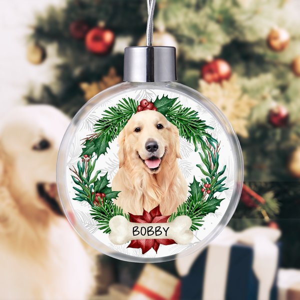 Personlig krans Pet Photo Christmas Ball Ornament med navn Hjemmedekorasjon Julegave til kjæledyrseiere elskere