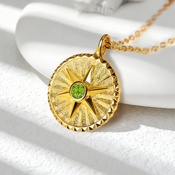 Personalized Hexagram Guardian Energy Coin Medal Necklace with Birthstone Dainty Family Jewellery Birthday Anniversary Gift for Women Men