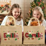 Personlig återanvändbar juteväska med julkonst och handskrivna namn perfekt julklapp för barn och familj