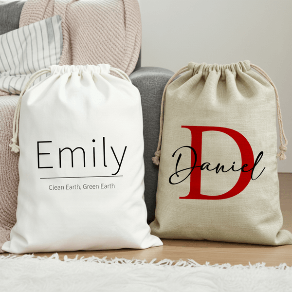 Personalized Simple Name Initial Text Sack Drawstring Treat Bag Daily Use Party Favors Christmas Gift for Kids Family Friends