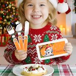 Personalised Cartoon Animal Christmas Tree Santa Hat Food-Grade Kid's Fork Spoon Knife 3 Pcs Cutlery Set with Name Daily Use Christmas Gift for Kids