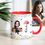 Personalized Cartoon Character Birth Flower 11 oz Ceramic Mug with Name Birthday Christmas Gift for Book Lovers Bookworms