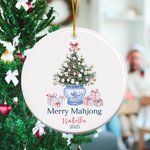 Personalized Mahjong Christmas Tree Chinoiserie Design Ceramic Ornament with Name and Year Tree Decor Christmas Mahjong Night Gift for Mahjong Players
