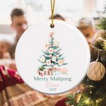 Personalized Mahjong Christmas Tree Chinoiserie Design Ceramic Ornament with Name and Year Tree Decor Christmas Mahjong Night Gift for Mahjong Players