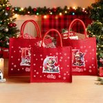 Personalized Cute Cartoon Christmas Reindeer Initial Red Jute Tote Bag with Name Daily Use Christmas Gift for Kids Family