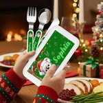 Personalised Cartoon Animal Christmas Tree Santa Hat Food-Grade Kid's Fork Spoon Knife 3 Pcs Cutlery Set with Name Daily Use Christmas Gift for Kids