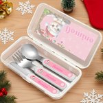 Personalised Cartoon Animal Christmas Tree Santa Hat Food-Grade Kid's Fork Spoon Knife 3 Pcs Cutlery Set with Name Daily Use Christmas Gift for Kids