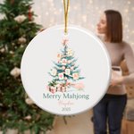 Personalized Mahjong Christmas Tree Chinoiserie Design Ceramic Ornament with Name and Year Tree Decor Christmas Mahjong Night Gift for Mahjong Players