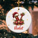 Personalised Santa Hat Heart Round Ceramic Ornament with Name and Initial Tree Decor Christmas Gift for Family Kids