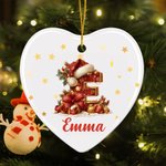 Personalised Santa Hat Heart Round Ceramic Ornament with Name and Initial Tree Decor Christmas Gift for Family Kids
