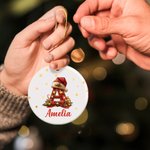 Personalised Santa Hat Heart Round Ceramic Ornament with Name and Initial Tree Decor Christmas Gift for Family Kids