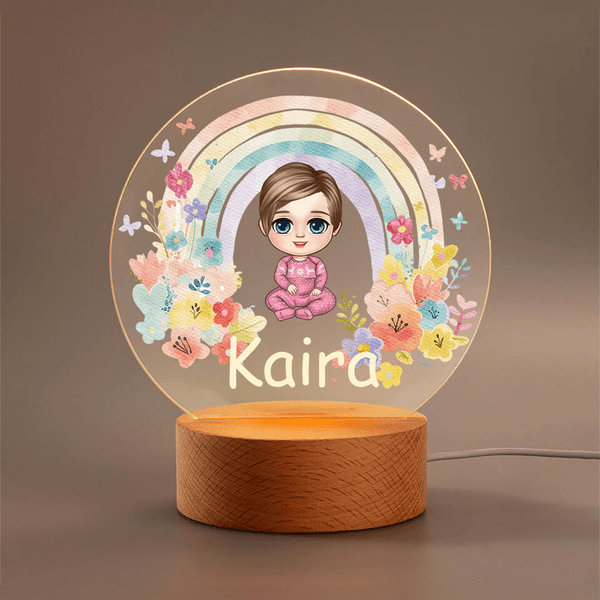 Lámpara de noche LED de acrílico, con base de madera y nombre Decoración de habitación Regalo de cumpleaños y Navidad para niños Bebés