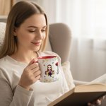 Personalized Cartoon Character Birth Flower 11 oz Ceramic Mug with Name Birthday Christmas Gift for Book Lovers Bookworms