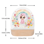 Personalizzato personaggio dei cartoni animati Arcobaleno floreale Luce notturna in acrilico con nome e base in legno Decor camera Natale Compleanno regalo per le ragazze ragazzi