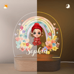 Personalizzato personaggio dei cartoni animati Arcobaleno floreale Luce notturna in acrilico con nome e base in legno Decor camera Natale Compleanno regalo per le ragazze ragazzi