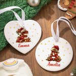 Personalised Santa Hat Heart Round Ceramic Ornament with Name and Initial Tree Decor Christmas Gift for Family Kids
