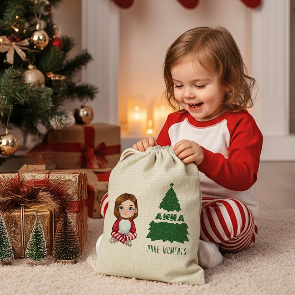 Personalisierter Weihnachts-Geschenksack mit Niedlichem Cartoon-Charakter Weihnachtsbaum Spruche und Namen Weihnachtsgeschenk für Kinder Familie 3