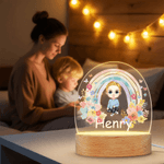 Personalizzato personaggio dei cartoni animati Arcobaleno floreale Luce notturna in acrilico con nome e base in legno Decor camera Natale Compleanno regalo per le ragazze ragazzi