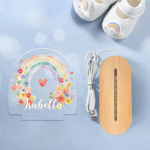 Personalizzato personaggio dei cartoni animati Arcobaleno floreale Luce notturna in acrilico con nome e base in legno Decor camera Natale Compleanno regalo per le ragazze ragazzi