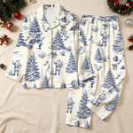 Personalized Toile De Jouy Santa Claus Reindeer Nutcracker Ladies Pajamas Set with Initial Daily Use Christmas Birthday Gift for Women
