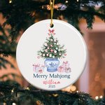 Personalized Mahjong Christmas Tree Chinoiserie Design Ceramic Ornament with Name and Year Tree Decor Christmas Mahjong Night Gift for Mahjong Players
